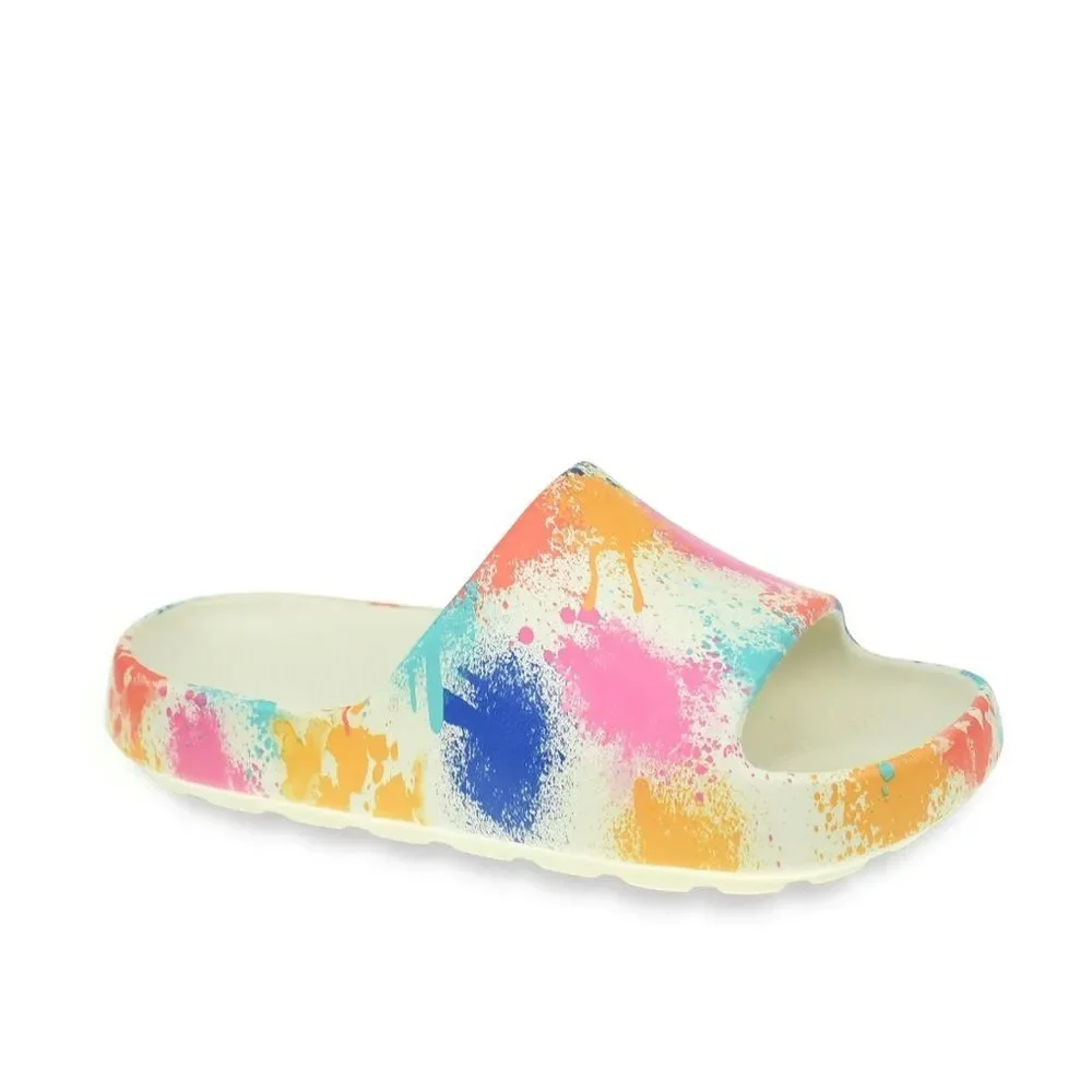 NWT New WONDER NATION Pillow Squishy Slide Sandals White Paint Spray Girl 6